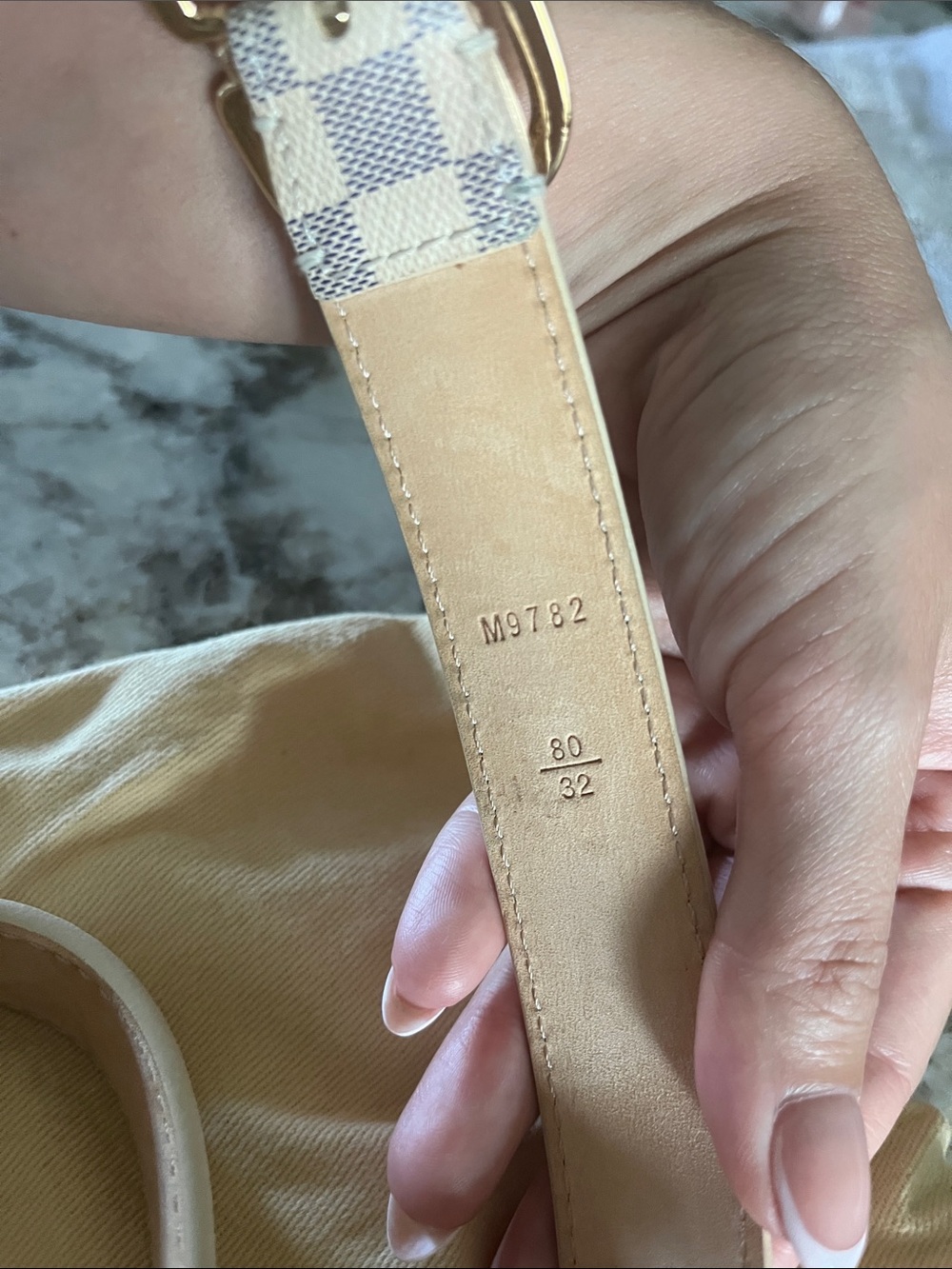 Louis Vuitton Damier Azur Canvas Belt with Gold Buckle - Picture 2 of 5